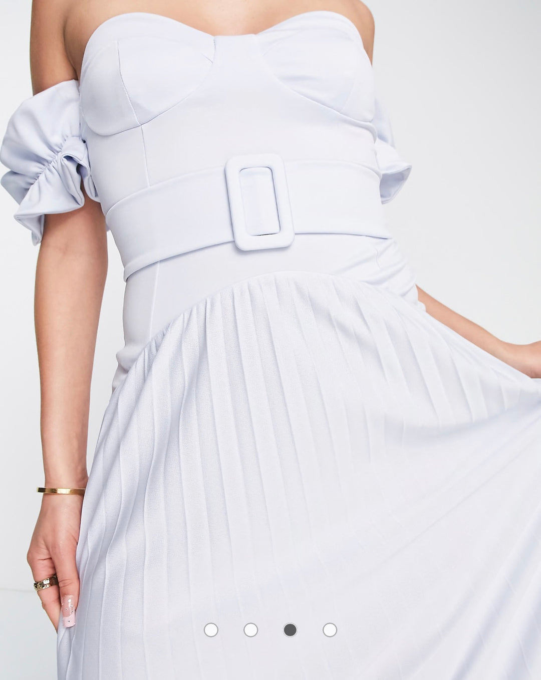 ASOS Design Bardot Belted Pleated Maxi Dress in Dusky Blue