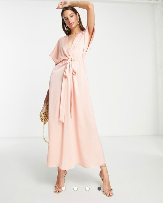 Flounce London Tall kimono sleeve midi dress in light pink