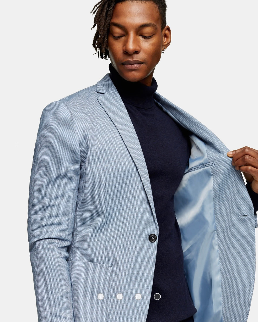 Topman skinny single breasted blazer in blue marl