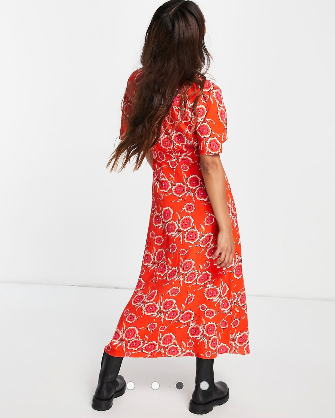 Whistles Ella floral midi dress in red tea dress in red/multi