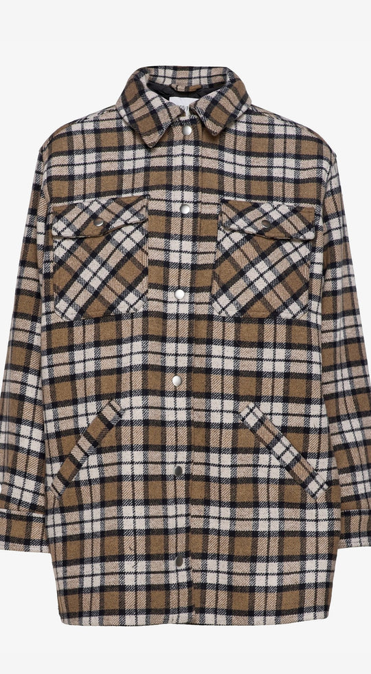 Envii shacket in brown and cream check