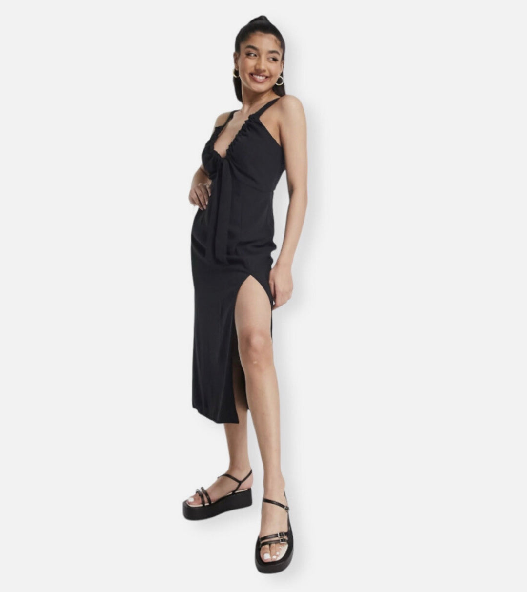 Abercrombie & Fitch cinch neck slip midi dress in black