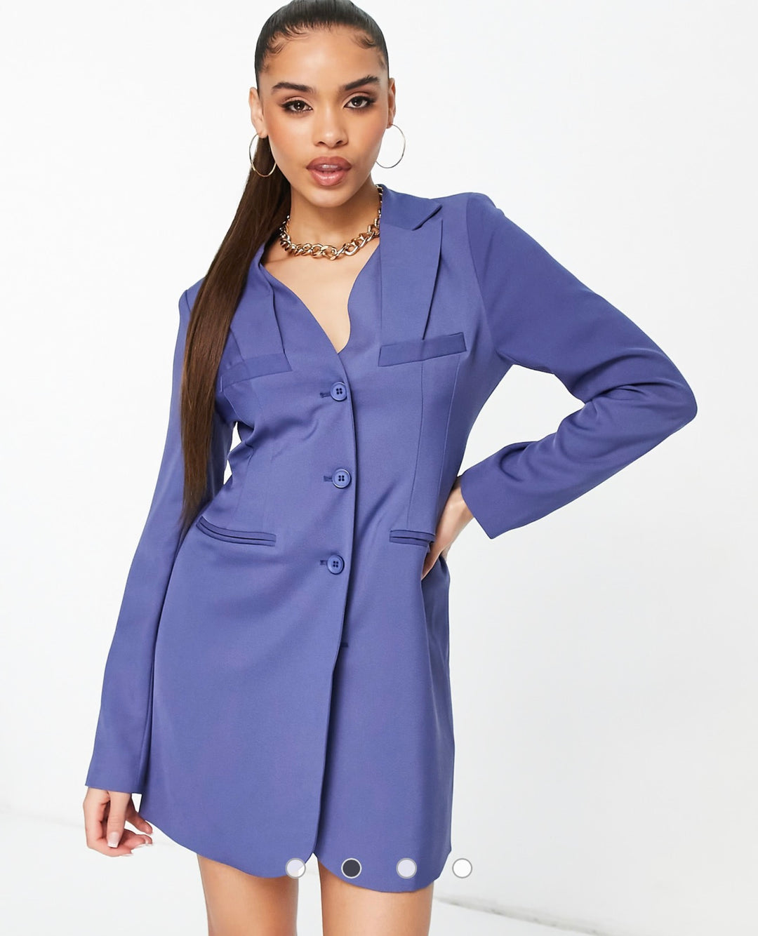 4th & Reckless panel front open back blazer dress in blue