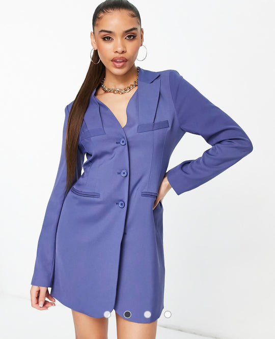 4th & Reckless panel front open back blazer dress in blue