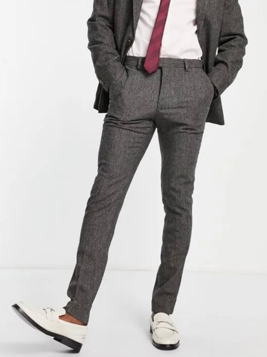 ASOS DESIGN skinny suit trousers in grey nep texture