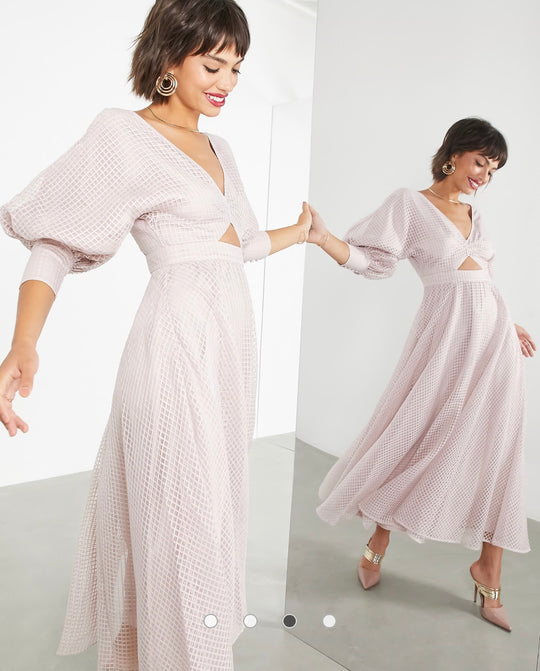 ASOS EDITION blouson sleeve midi dress in blush