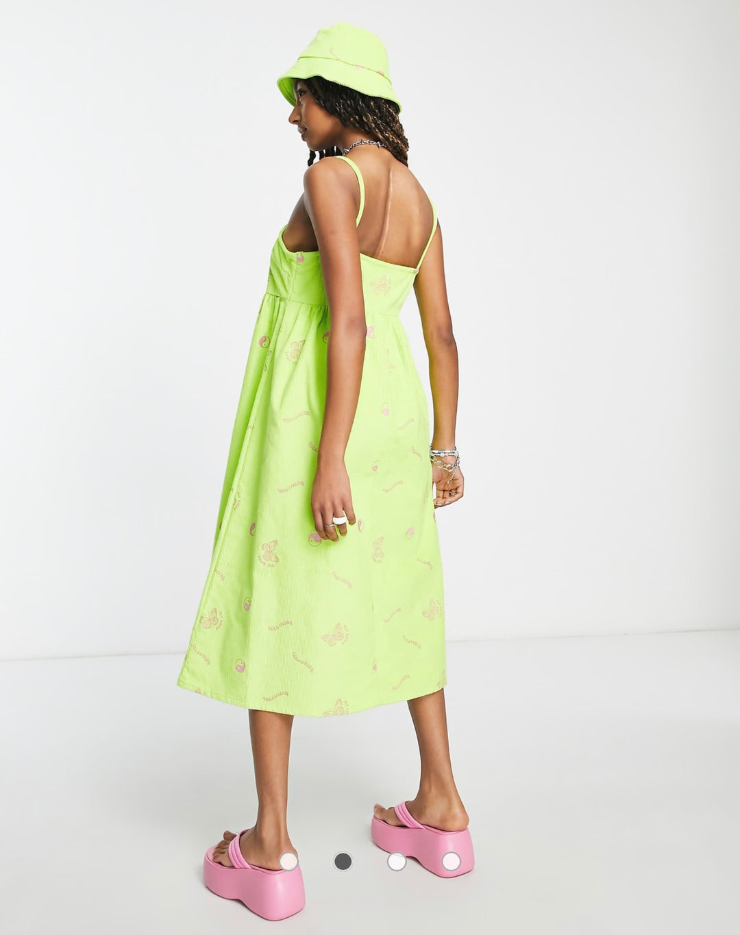 COLLUSION cord cami trapeze maxi dress with embroidery in green