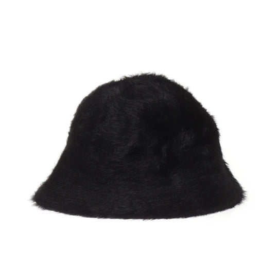 ASOS DESIGN fluffy bucket hat in black