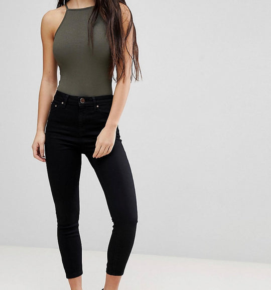 ASOS DESIGN petite high rise ridley 'skinny' jeans in black