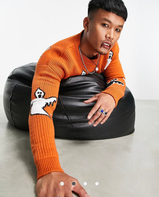 ASOS DESIGN knitted halloween jumper with ghosts