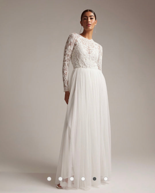 ASOS DESIGN Elizabeth beaded bodice wedding in ivory