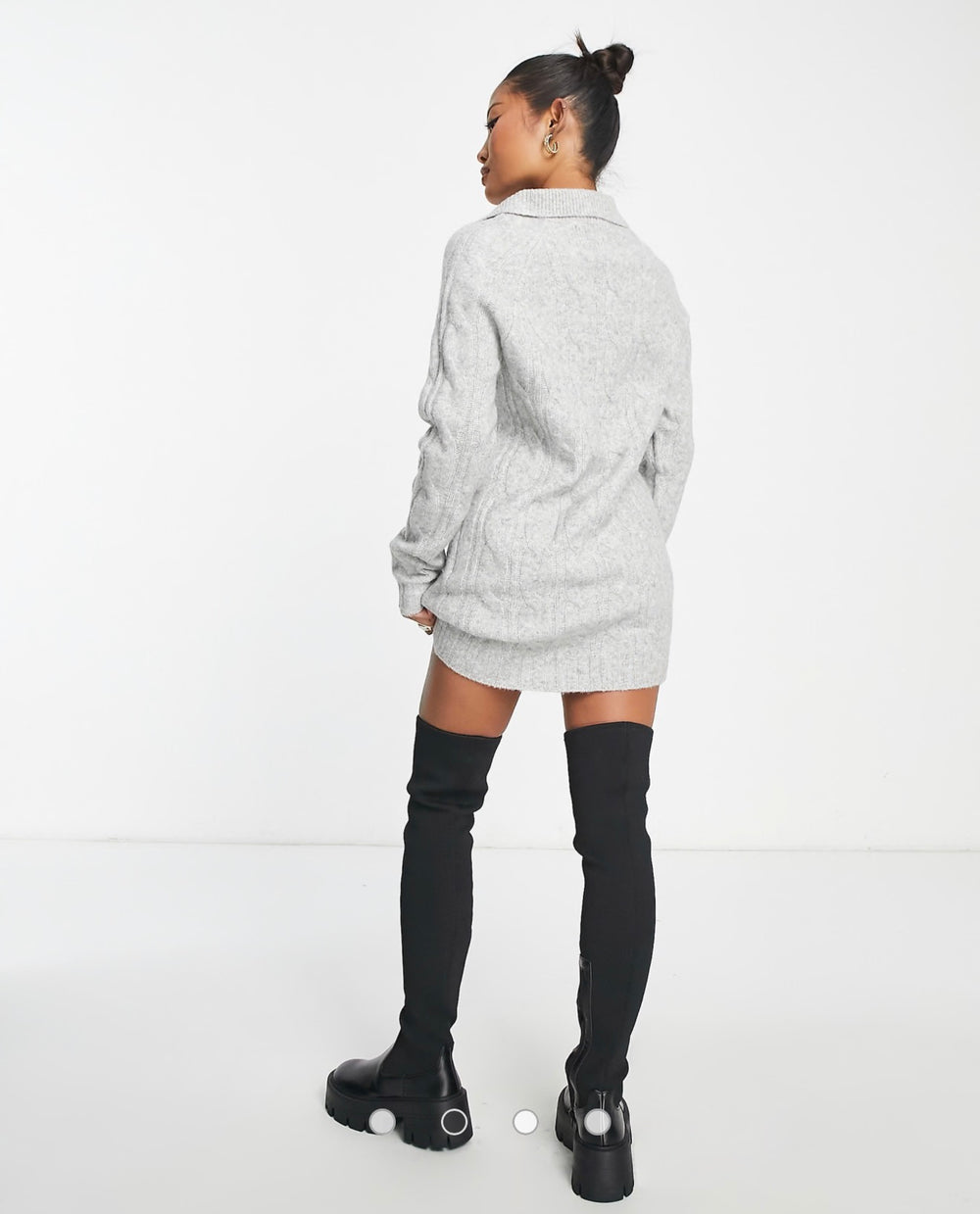 ASOS DESIGN Curve knitted cable mini dress with open collar in recycled polyester blend in grey
