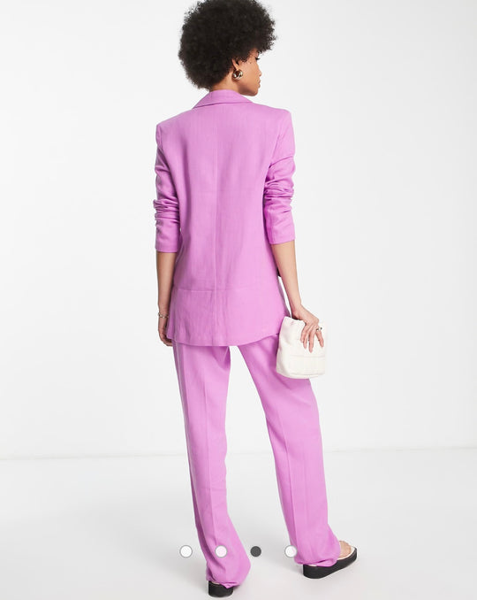 ASOS DESIGN Tall linen slim straight suit blazer in pink