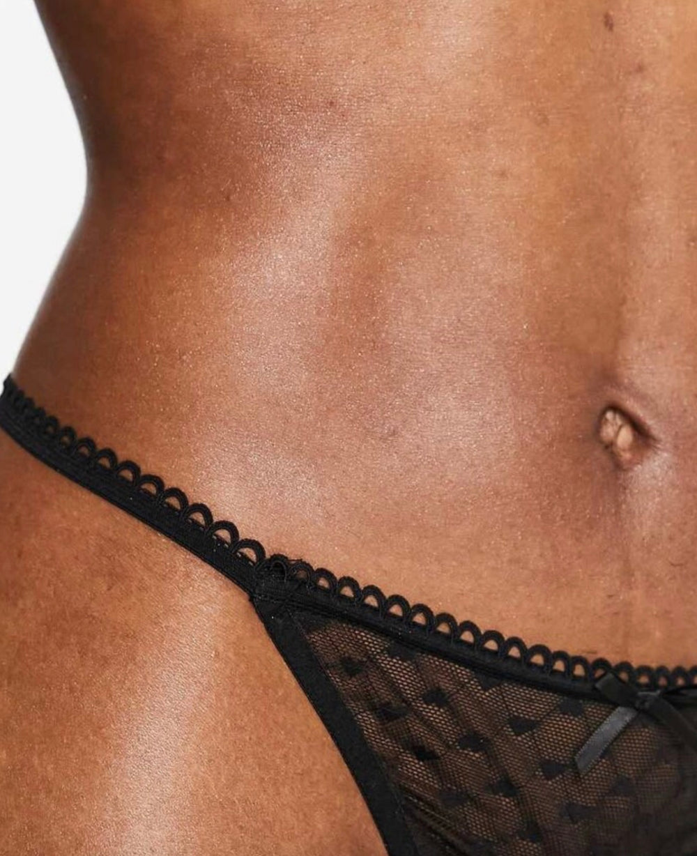 Wolf & Whistle heart mesh tanga brief in black