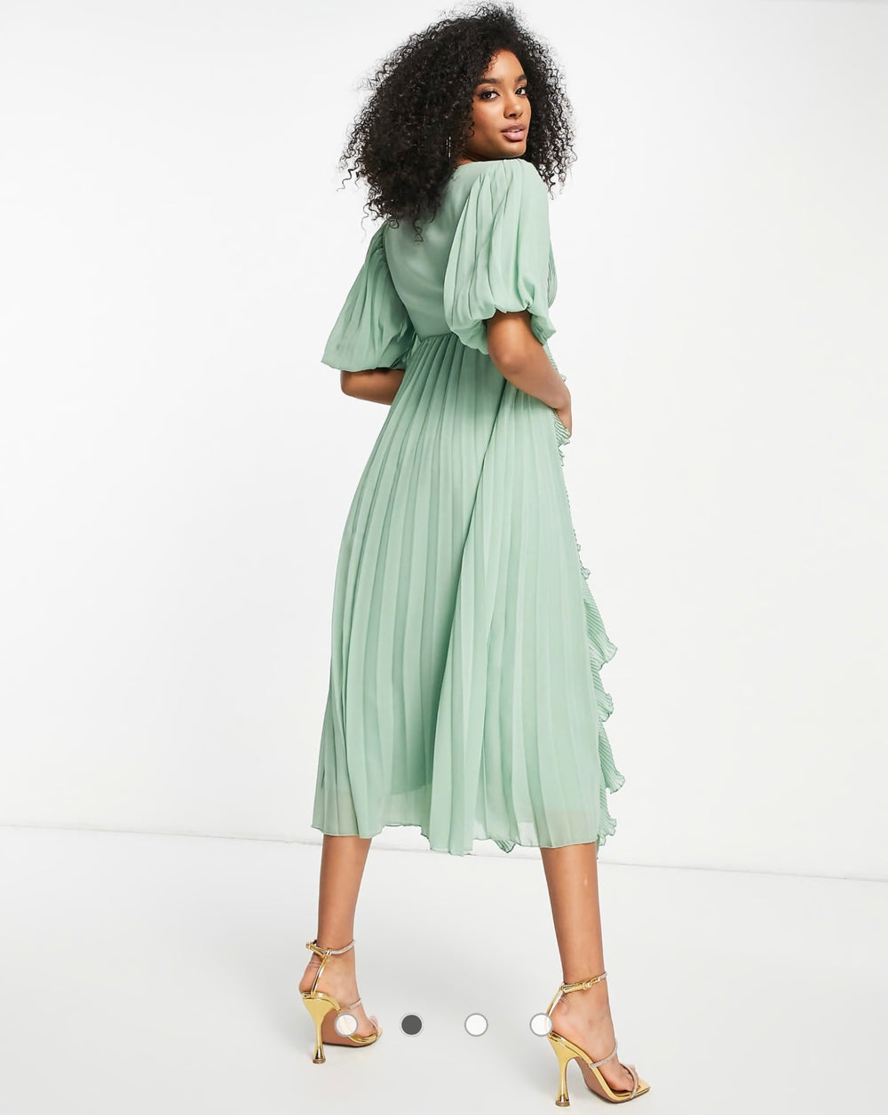ASOS DESIGN wrap front ruffle micro pleat midi dress in sage green