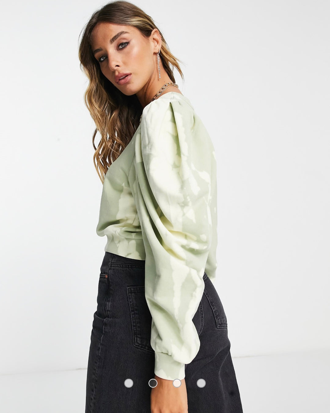 AllSaints Elizah tie dye draped sleeve sweatshirt in greenstone