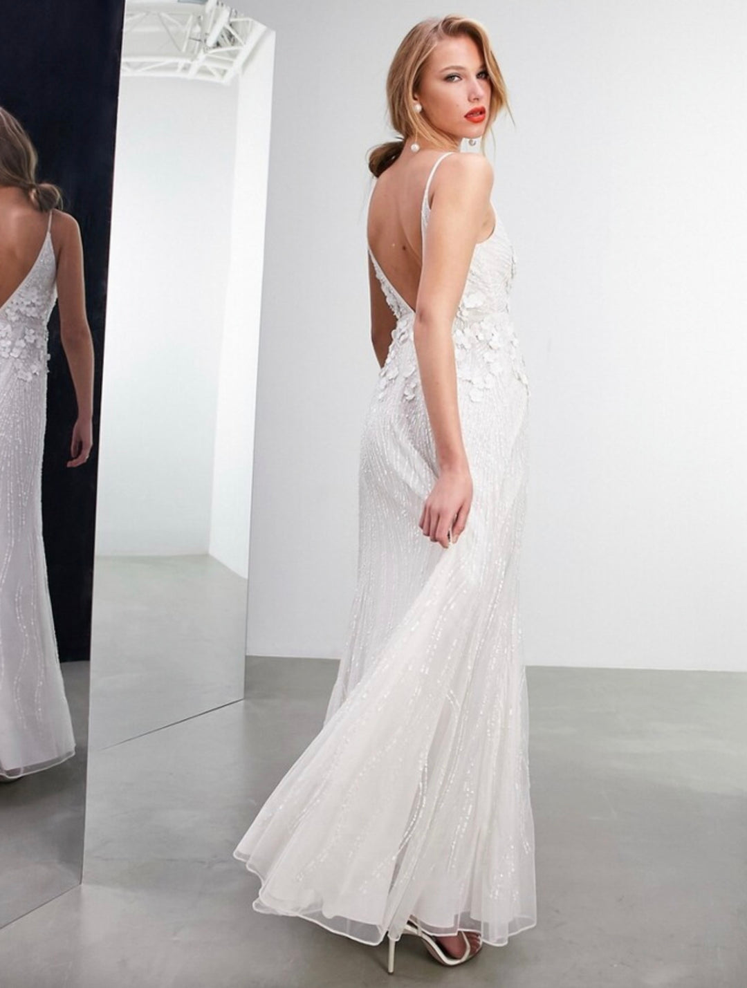 ASOS EDITION Natalia 3D floral embellished cami wedding dress in ivory