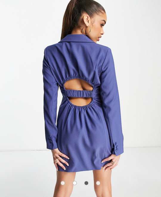 4th & Reckless panel front open back blazer dress in blue