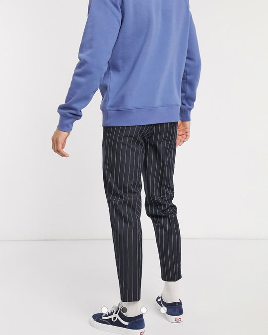 ASOS DESIGN smart tapered pinstripe trousers in navy