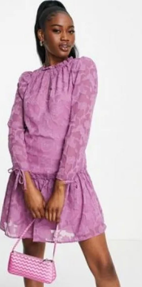 Little Mistress long sleeve mini dress with ruffle skirt in lilac
