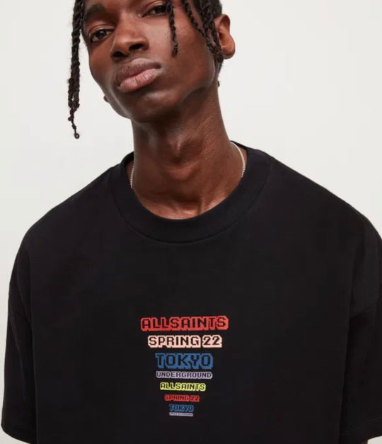Allsaints raider logo t-shirt in black