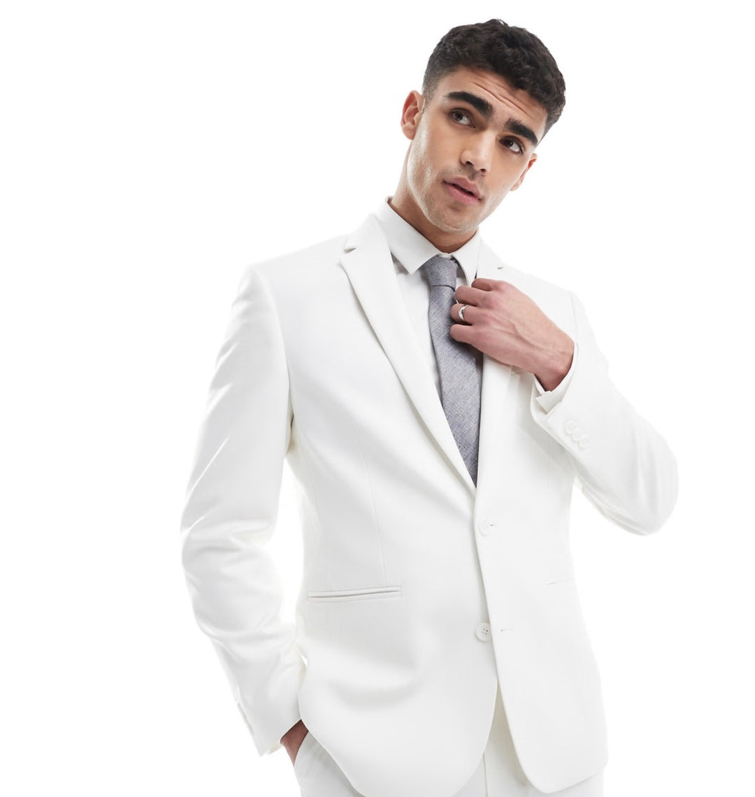 ASOS DESIGN slim suit jacket in textured white fabric