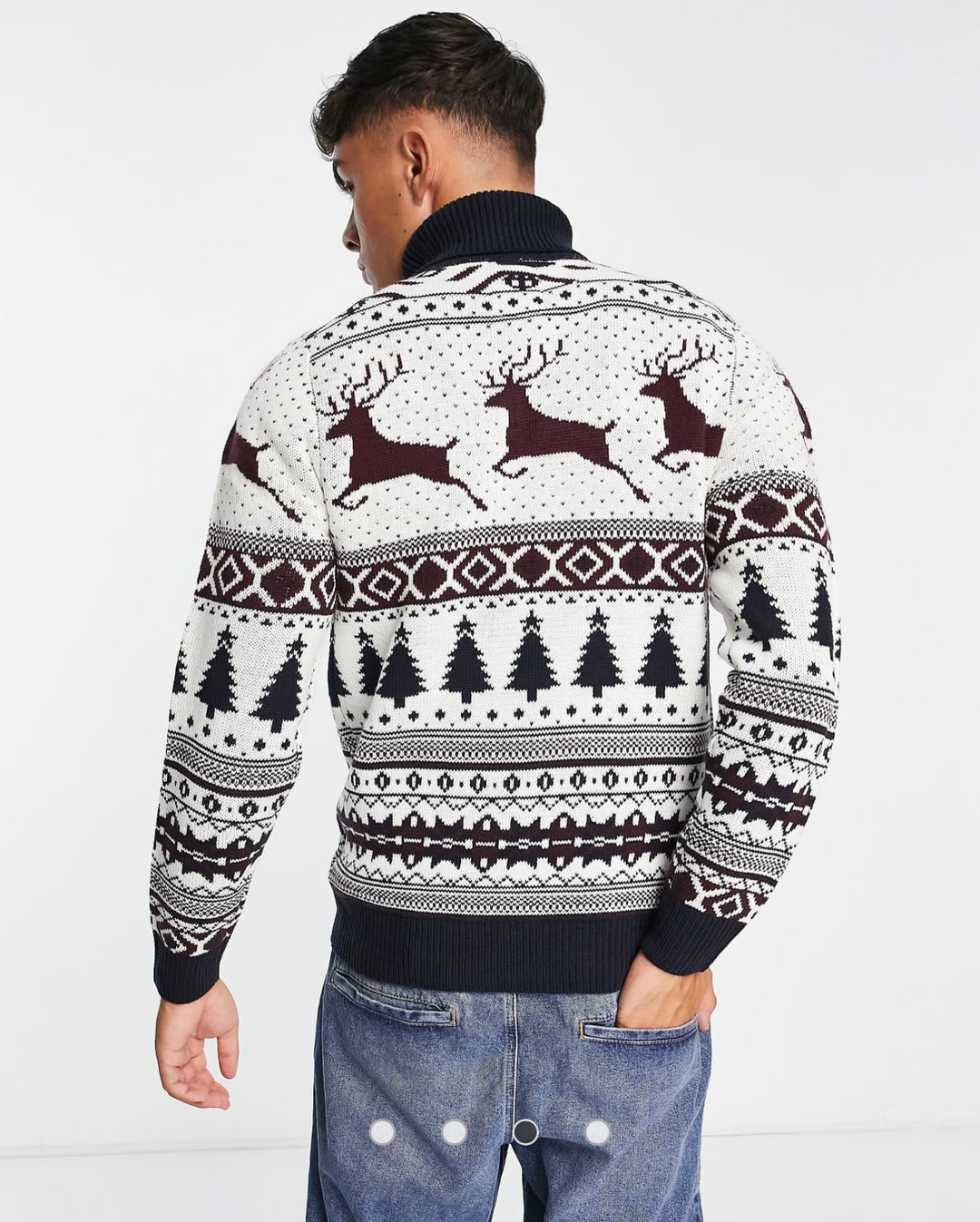 Brave Soul Christmas roll neck jumper in white multi