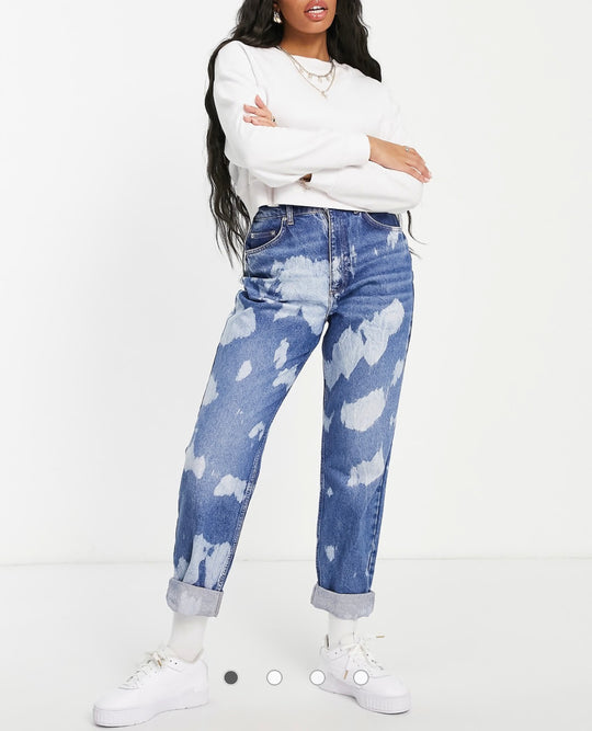 ASOS DESIGN Hourglass 'slouchy' mom jean in midwash with paint splatter