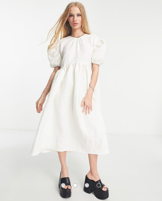 Sister Jane midi smock dress in ivory heart jacquard