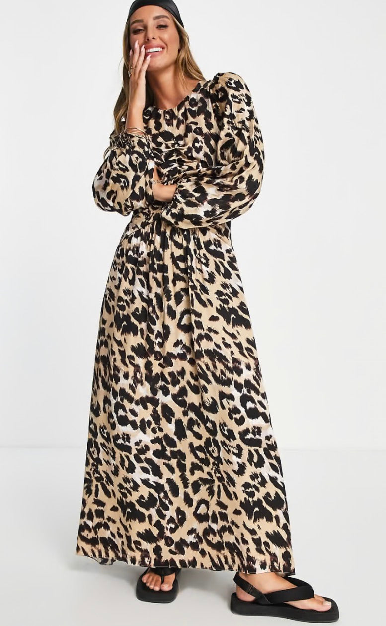 InWear Alline ruched midi dress in leopard print