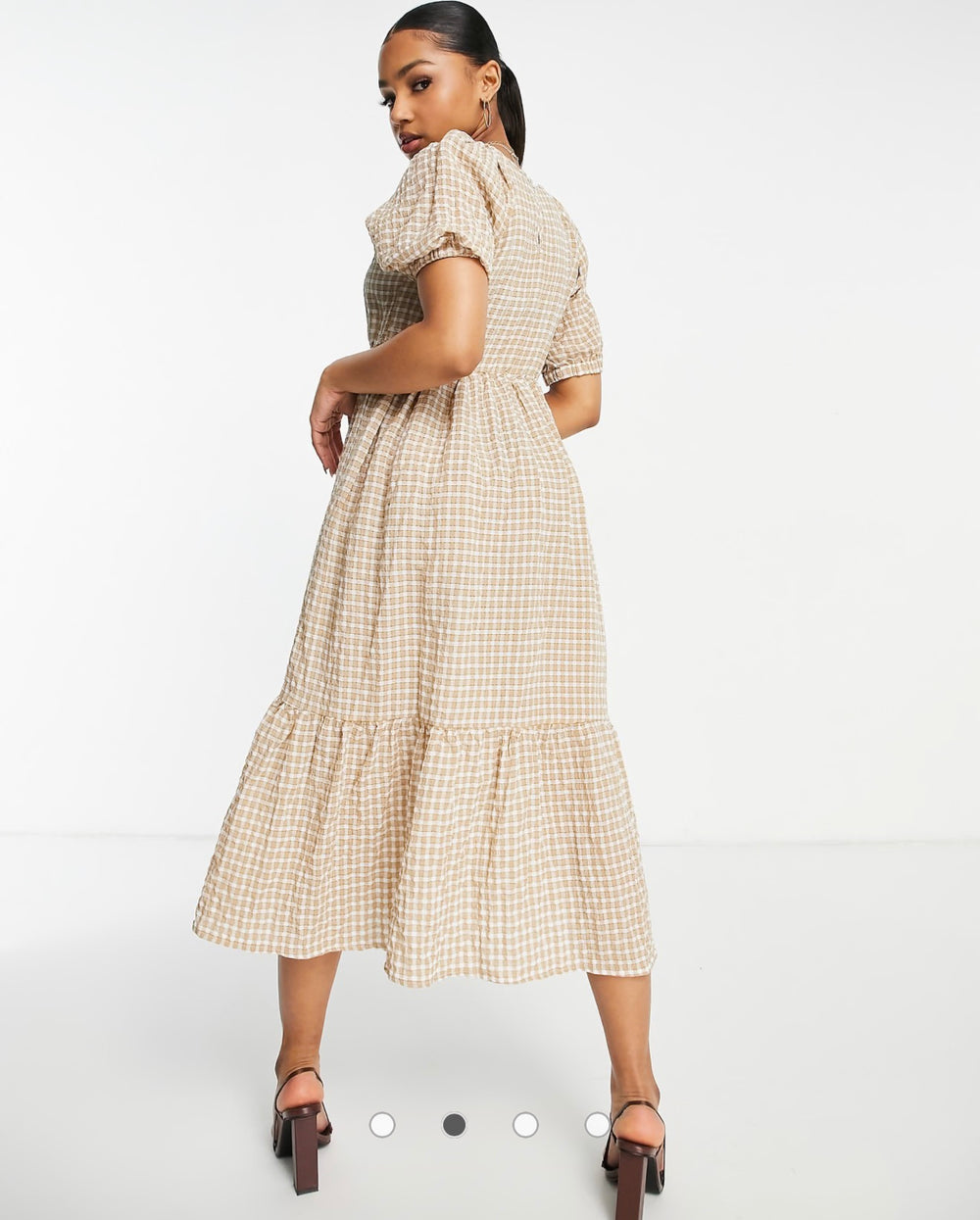 Missguided tiered smock midaxi dress in stone gingham