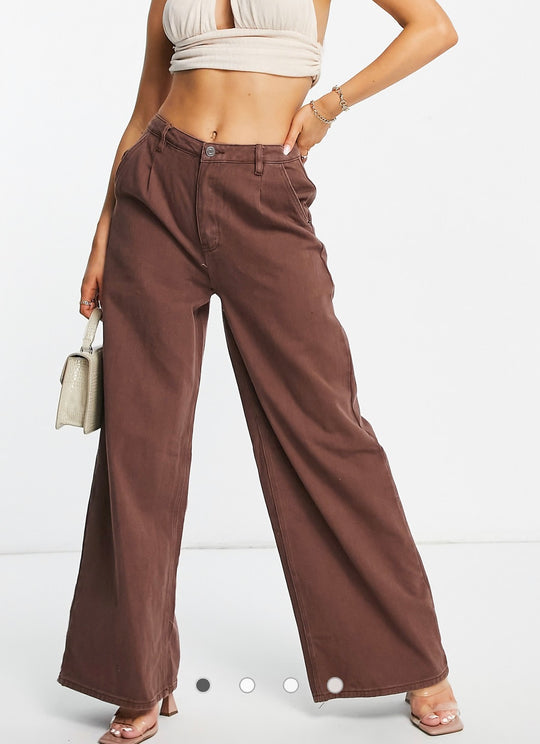 Missguided wide leg jeans in brown