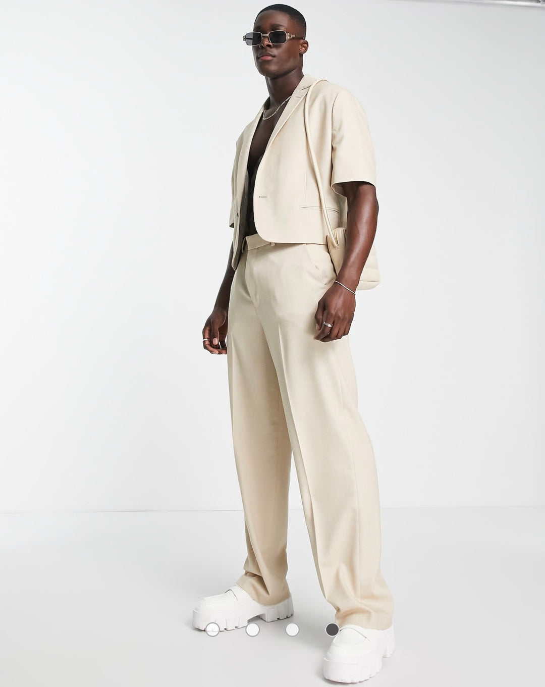 ASOS DESIGN oversized short sleeved suit jacket in ecru