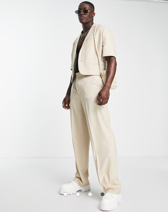 ASOS DESIGN oversized short sleeved suit jacket in ecru