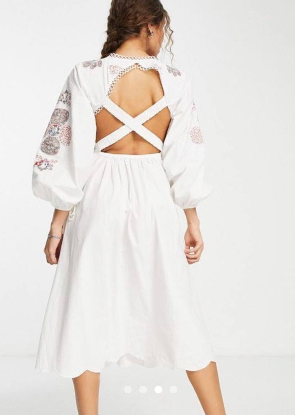 ASOS DESIGN patchwork floral embroidered bellow pocket midi dress in white