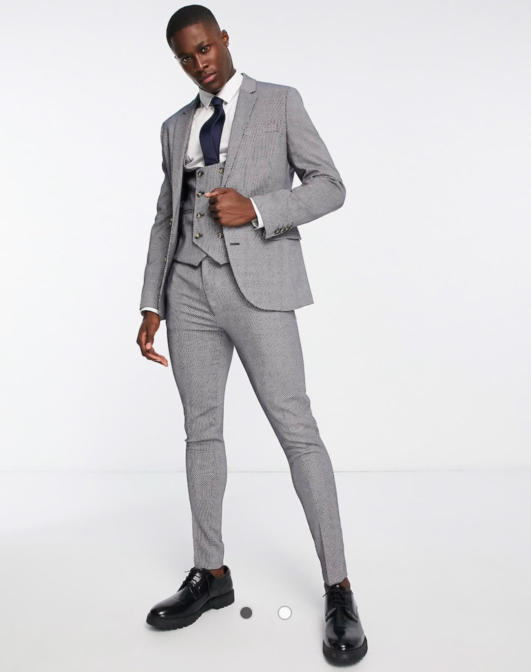 ASOS DESIGN wedding super skinny suit trousers in birdseye texture in tan brown
