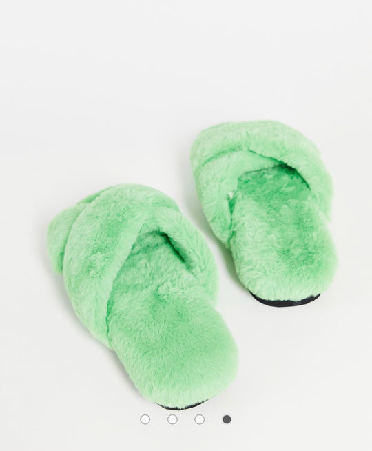 Monki recycled borg slippers in green