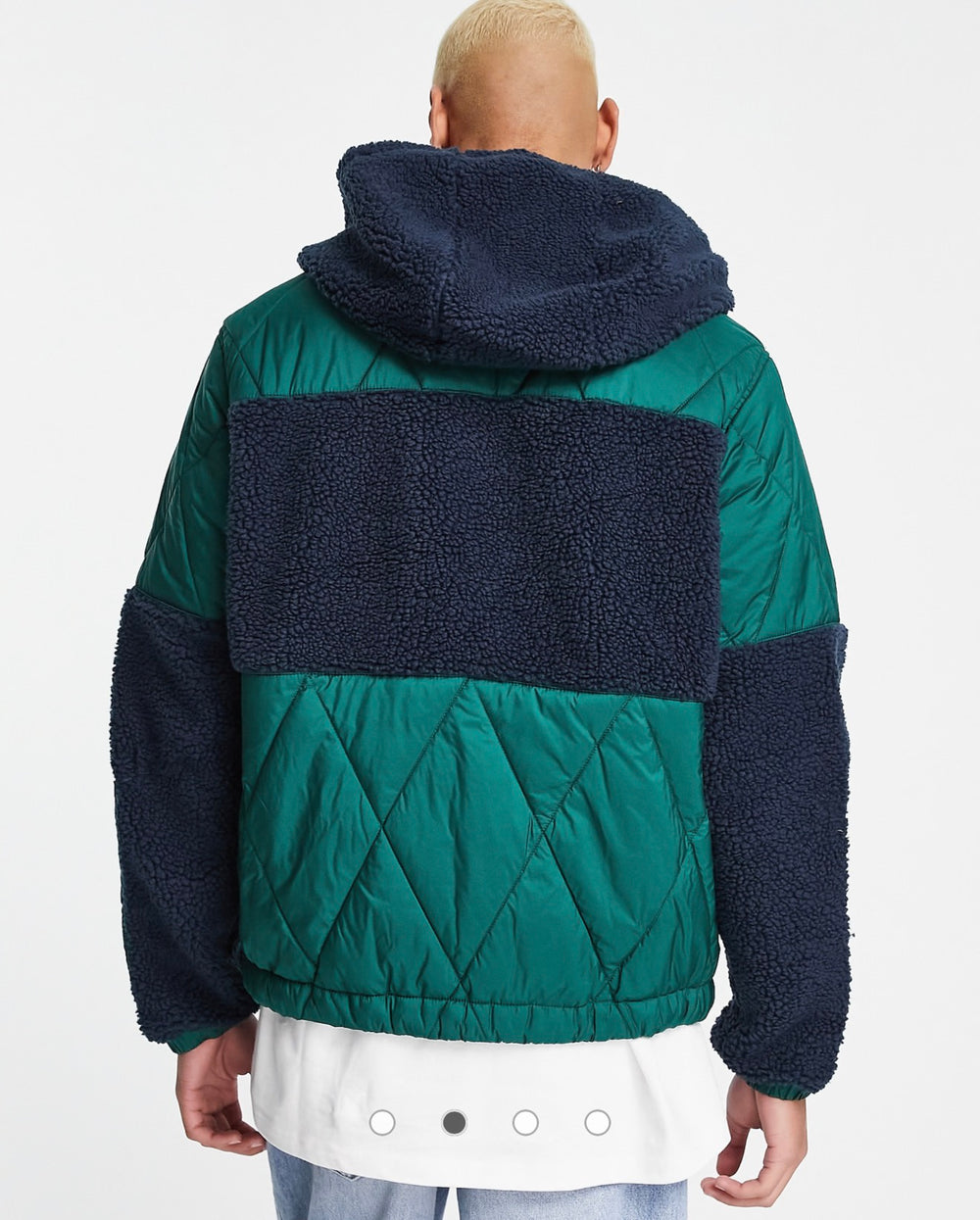 Tommy Jeans sherpa quilt hybrid hooded jacket in green/navy