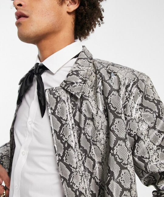 ASOS DESIGN snake print harrington jacket in grey