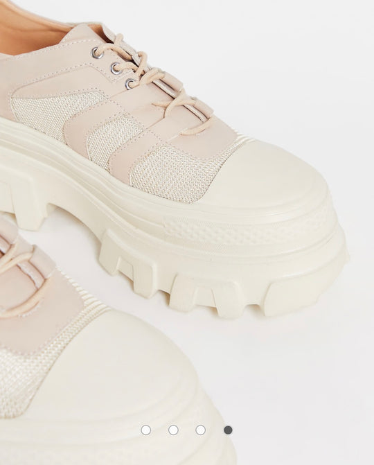 Public desire hault chunky lace up shoes in beige