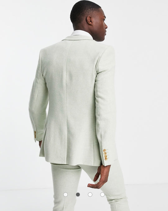 ASOS DESIGN wedding super skinny wool mix suit jacket in pastel green twill