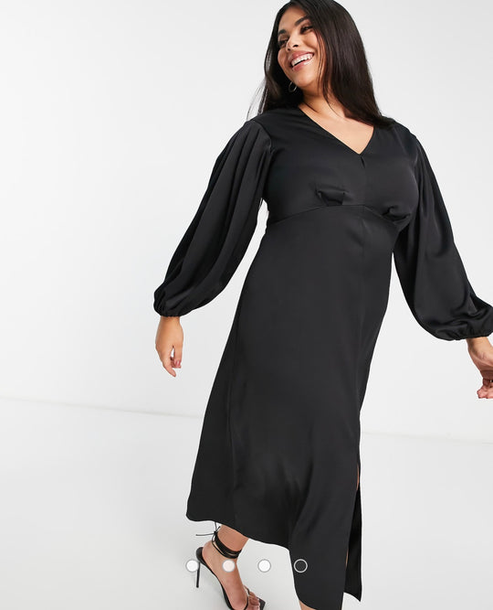 Closet London Plus empire waist volume sleeve midi dress in black