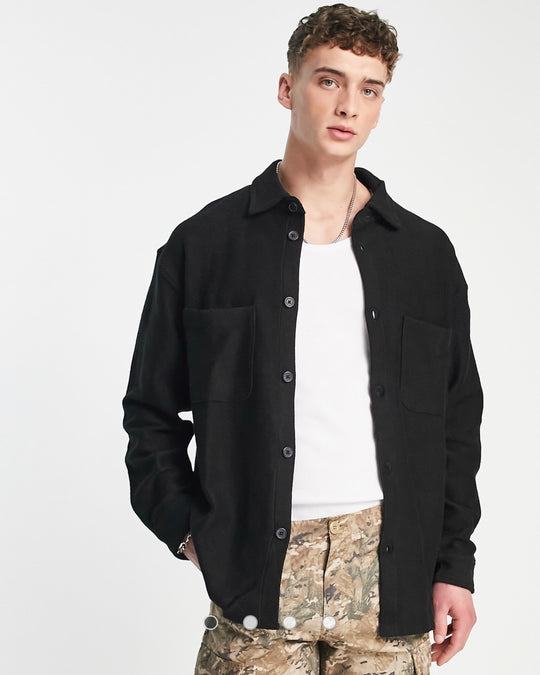 Weekday stay jersey overshirt in black