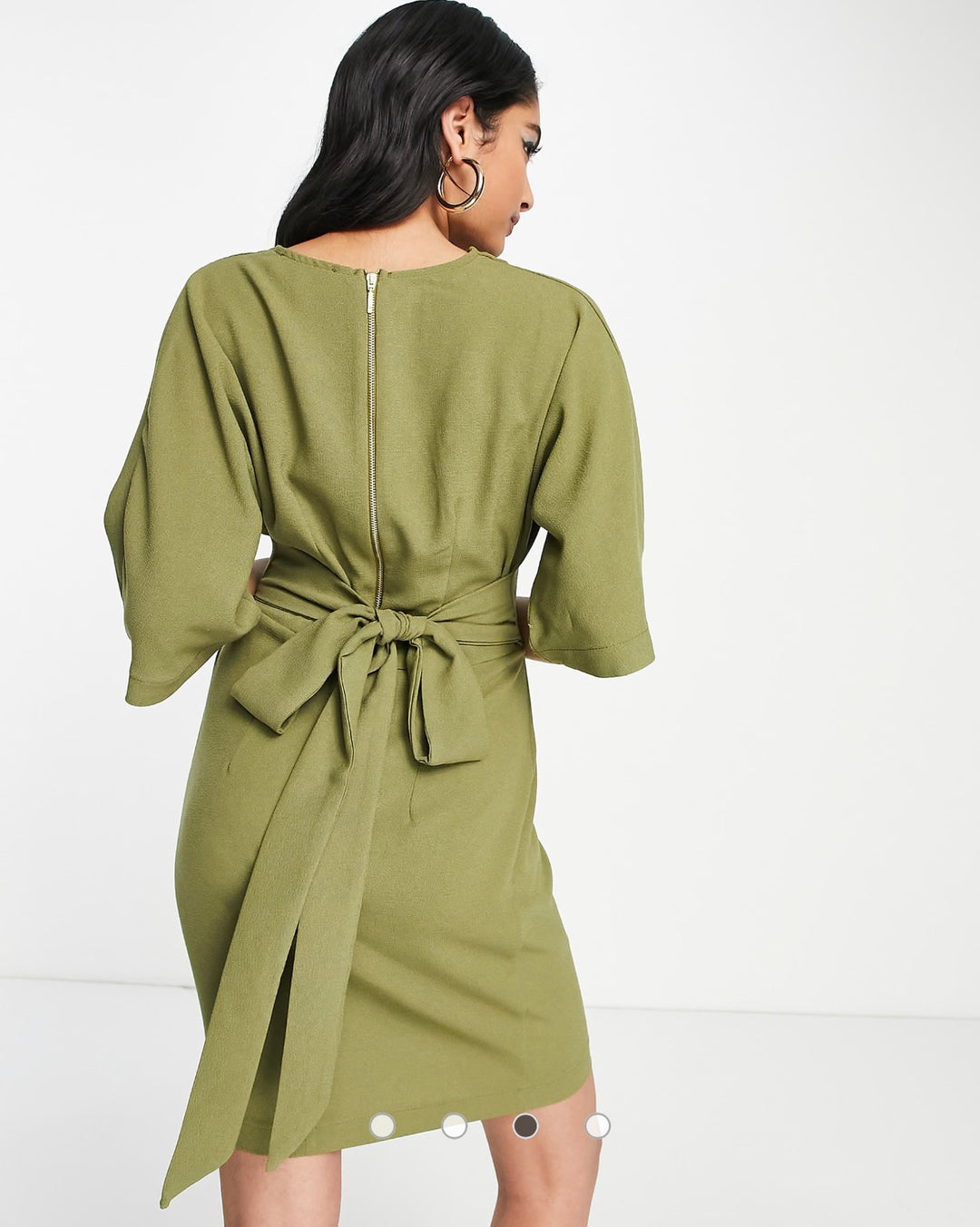 Closet London Plus tie back wrap front mini dress in olive