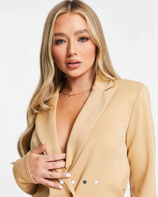 ASOS DESIGN structured jersey double breasted in camel