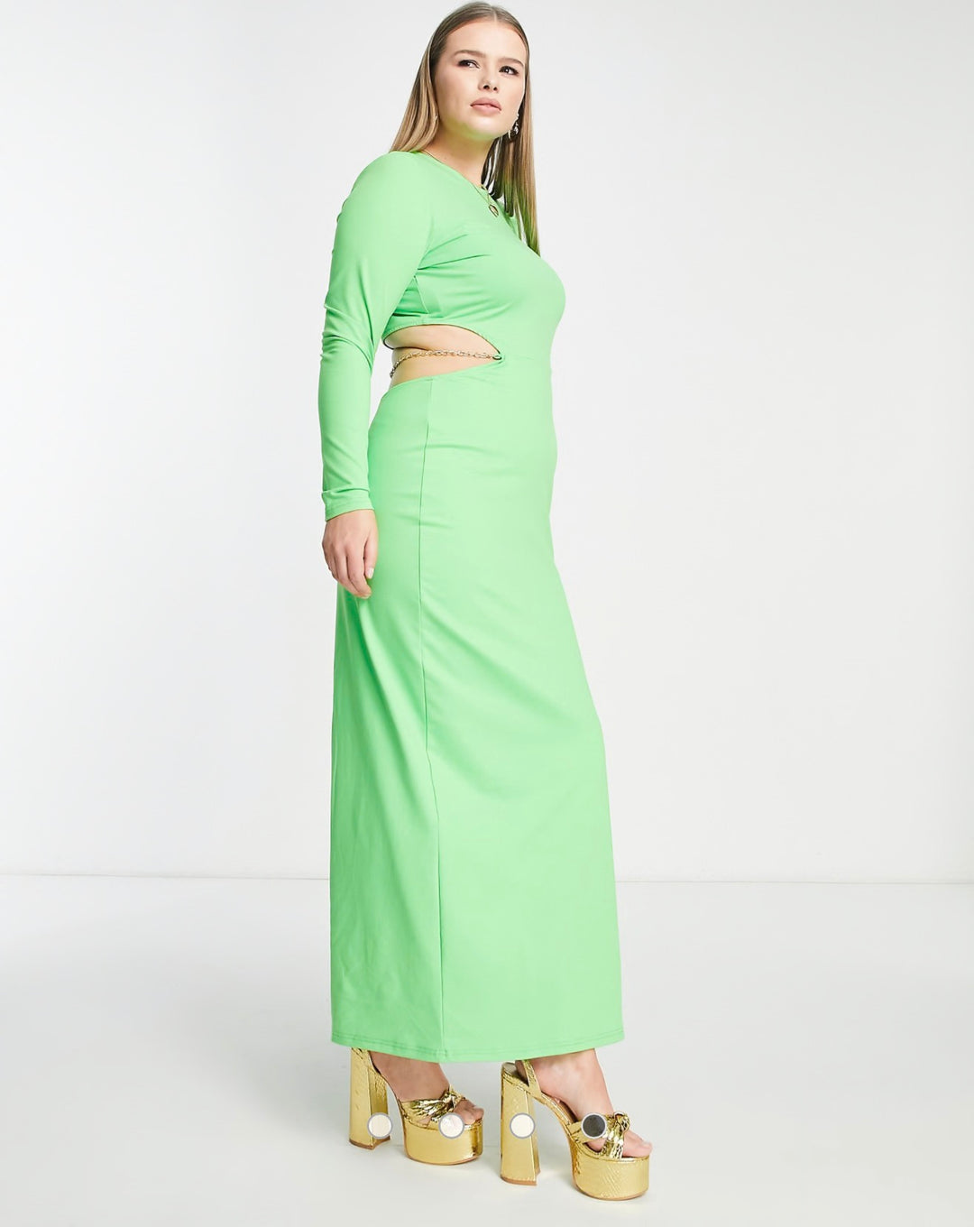 Simmi Plus Clothing long sleeve cut out waist maxi dress in green