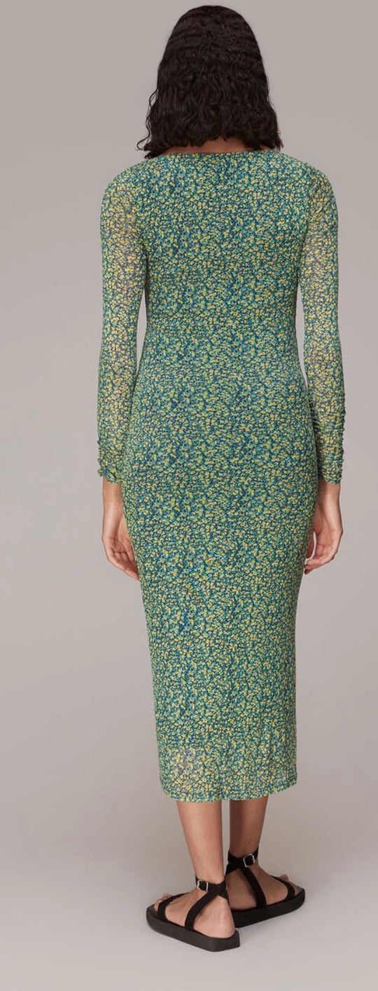 Whistles ruched midi dress in dark sunflower flora