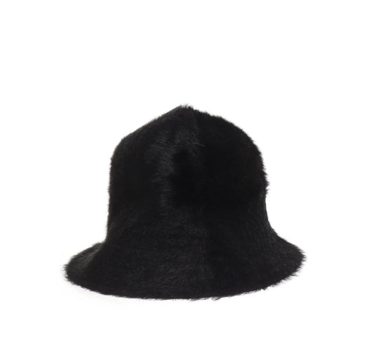 ASOS DESIGN fluffy bucket hat in black