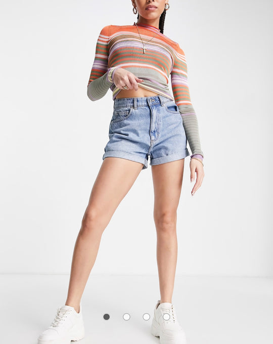 ASOS DESIGN recycled denim high rise 'slouchy mom shorts in midwash