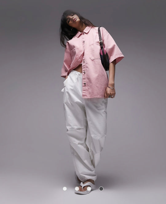Topshop co-ord denim shacket in baby pink